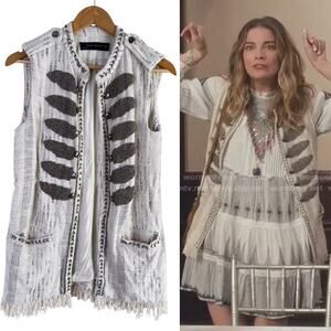 Zara Cream and Gray Embroidered Sleeveless Vest
